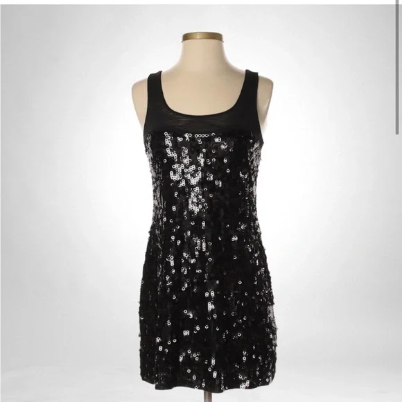 Express | Dresses | Express Black Sequin Glam A Line Mini Dress Large |  Poshmark